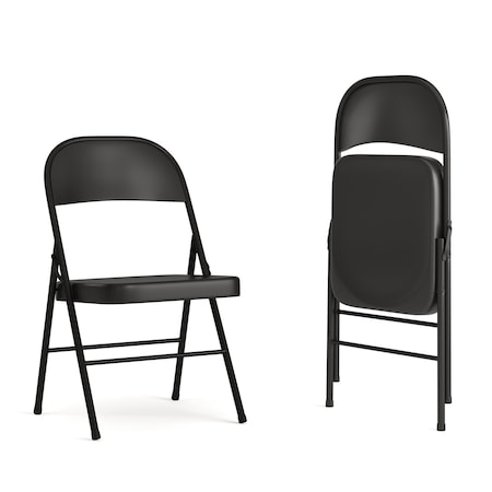 Flash Furniture HERCULES Series Double Braced Black Metal Folding Chair, PK2 2-BD-F002-BK-GG